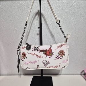 Ed Hardy White and Red Tattoo-Inspired Shoulder Bag